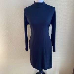 Leith Long Sleeve Dress Turtle Neck Mini Length Solid Black: Large